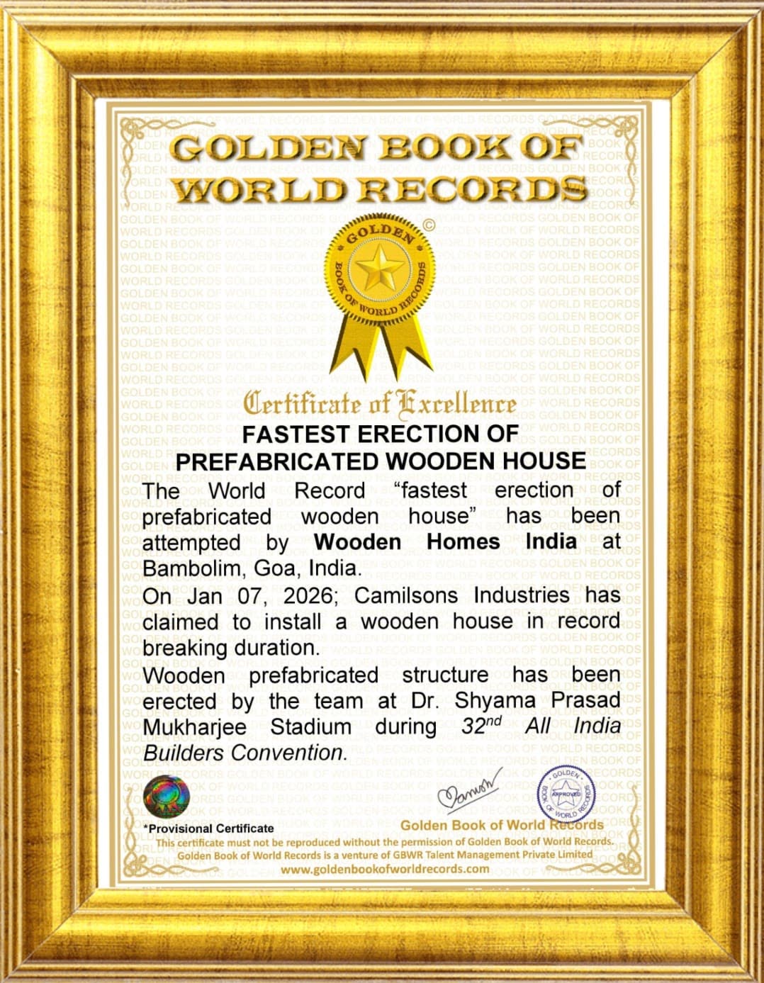 Golden Book of World Records certificate