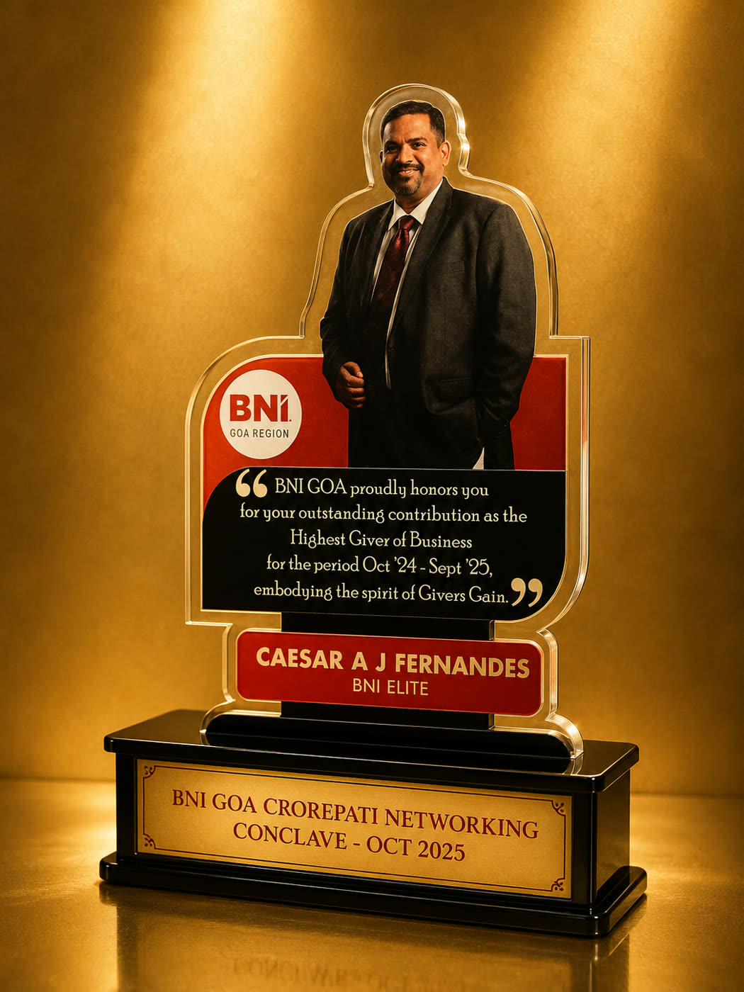 BNI Goa Highest Giver of Business award