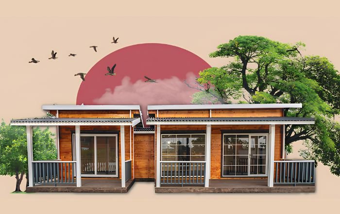 Wooden villa homestay among palm trees
